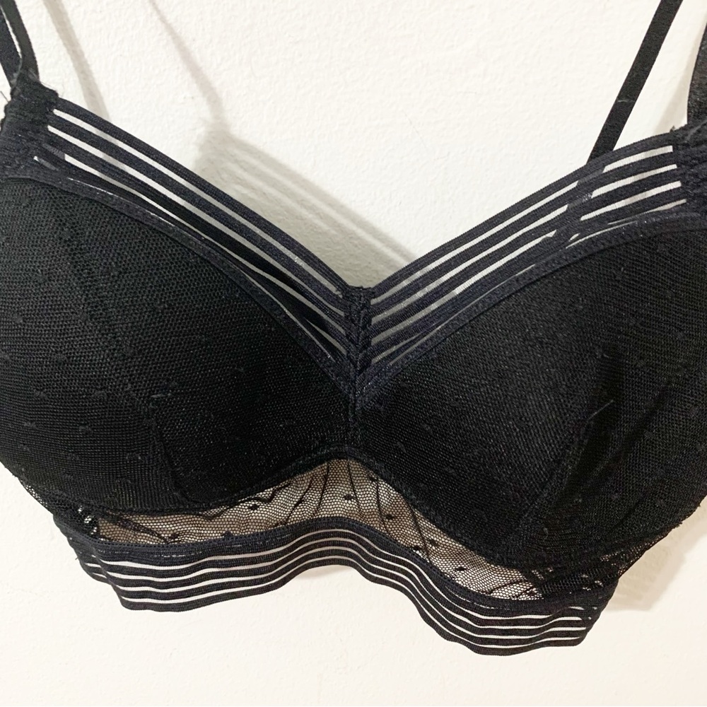Black Mesh Strappy Bra Bralette Padded Crop Top Medium Style 8807 - Picture 4 of 12